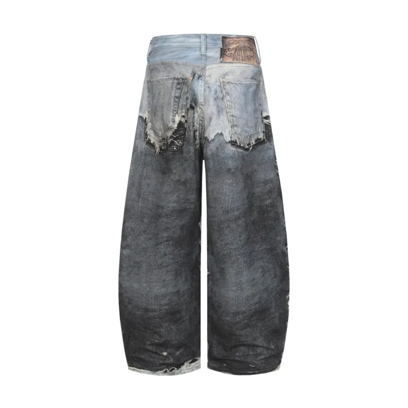 HKSH Autumn New Men Tide Punk Waste Land 3D Digital Print Men Hip-Hop Trend Niche Design Loose Wide-Leg Denim Pants Chic HK17827