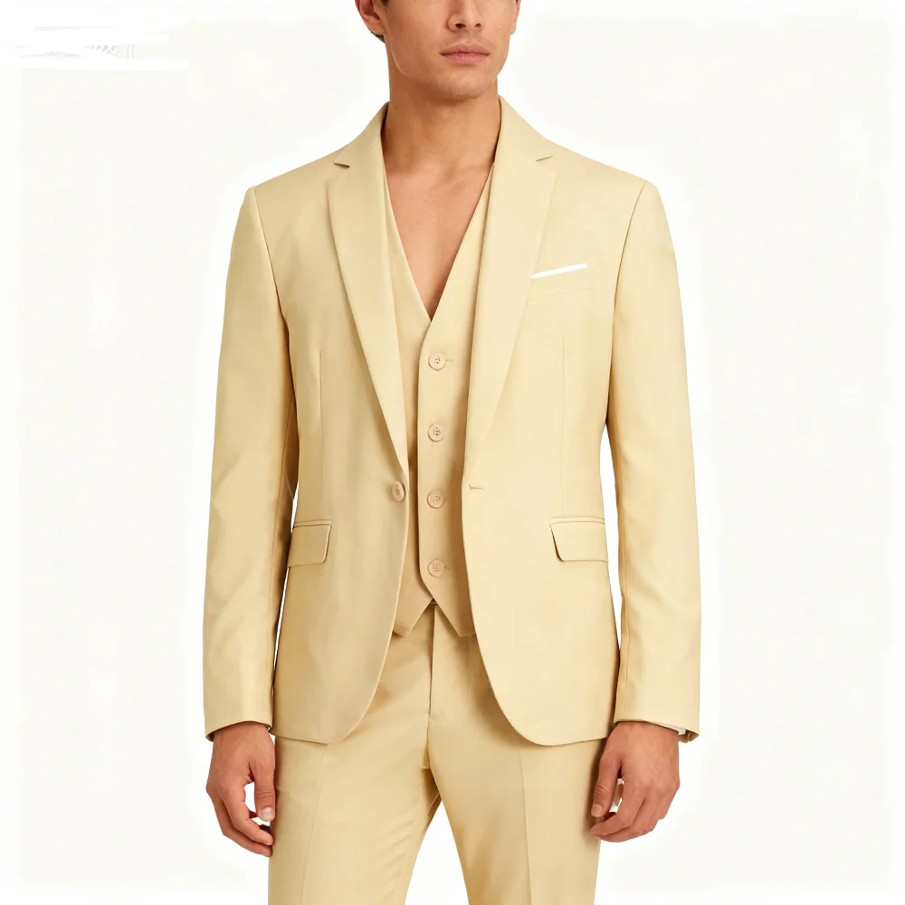 

3-Piece Slim Fit Men's Tuxedo Suit Double Breasted Blazer Vest And Pants Set for Wedding Groom Business Party