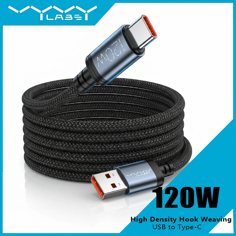 

Vyvylabs New 120W Fast Charging USB to Type-C Cable Data Sync Cord for iPhone 17 16 Pro Max Macbook iPad Huawei Xiaomi Samsung