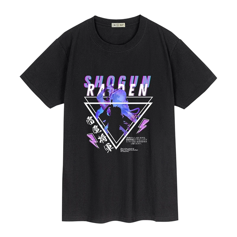 Genshin Impact Game Graphic T Shirts Kawaii Cartoon Raiden Shogun Print Tops Woman Man Anime Streetwear Shirts Tee