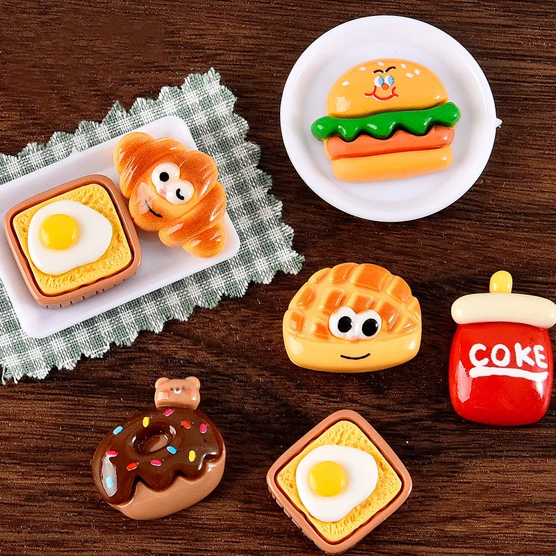 10/20Pcs Cartoon Burger Coke Resin Accessories DIY Hairwear Jewelry Brooch Decorative Material Scrapbook Phone Key Chain Crafts