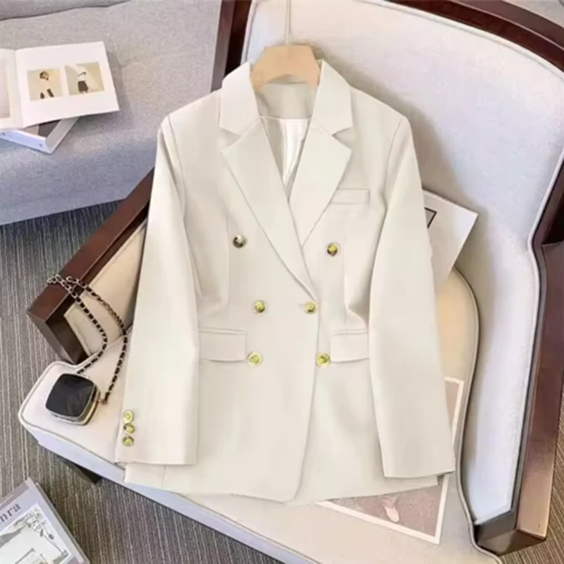 Smvp 2024 Autumn Winter New Office Elegant Temperament Metal Buttons Coat Ladies Vintage Double-breasted Black Outerwear Women