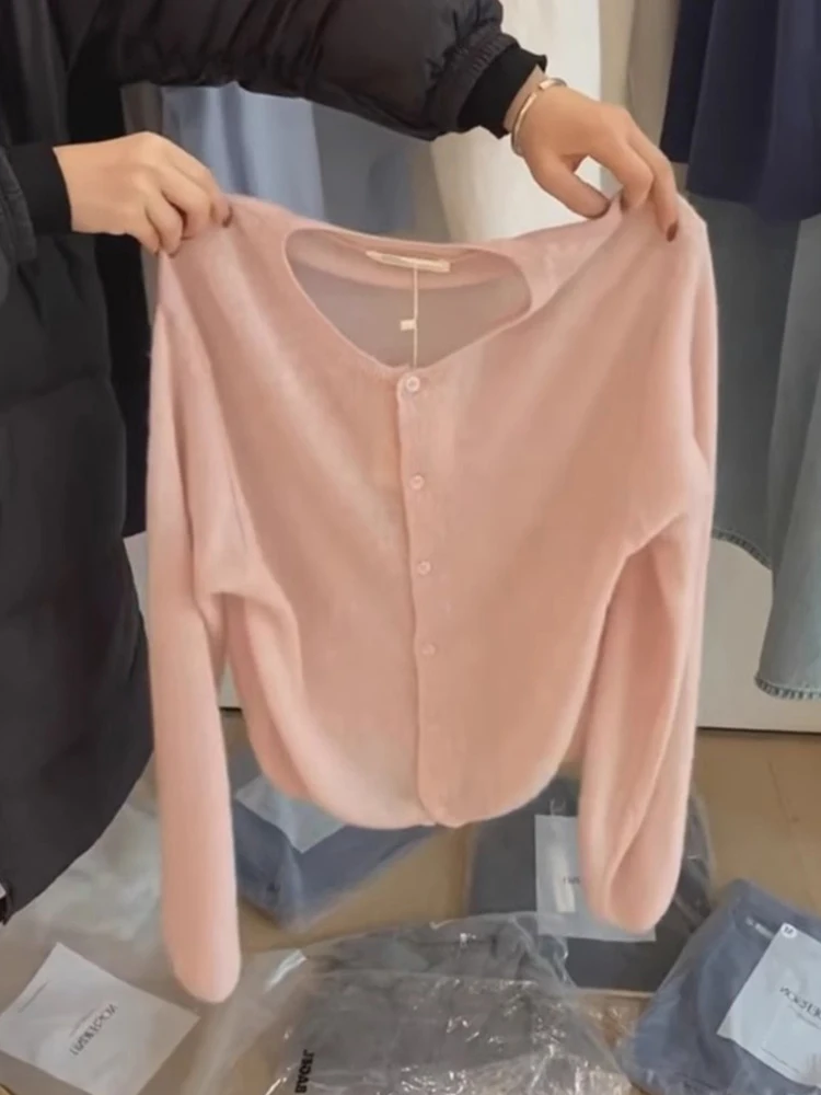 Loose Long Sleeve Knitted Cardigan Women's Pure Color Slimming Style Fashionable Commuting Summer to Fall Transient Top