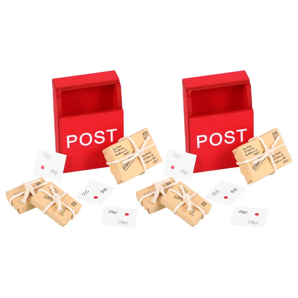2Sets Authentic Mini Mailbox and Sack Set 1:12 Scale Dollhouse Accessory for Playhouse Decoration Early Learning Activity Home