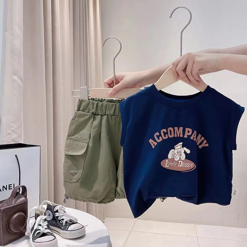 0-5-Year-Old Boys' Set Summer Children's Sleeveless Top Casual Shorts Two-Piece Set Men's Baby Fashion Clothes