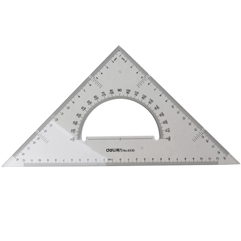 Deli, régua de plástico de alta qualidade, régua triangular de desenho para estudantes com protractor, régua de 30cm, linha escolar, paperalina