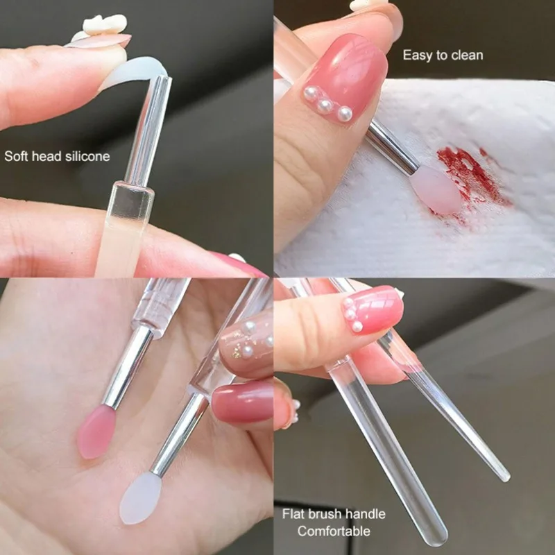 3Pcs Soft Silicone Head Eyeshadow Lip Applicator Brush Makeup Brushes with Crystal Handle with Lid Cosmetic Beauty Makeup Tools