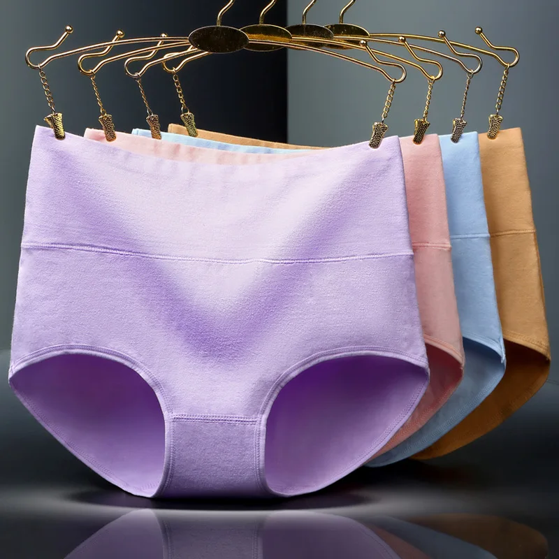 Bragas de Control de algodón de cintura alta, ropa interior para mujer, bragas de tiro alto para mujer, lencería transpirable, calzoncillos básicos de talla grande