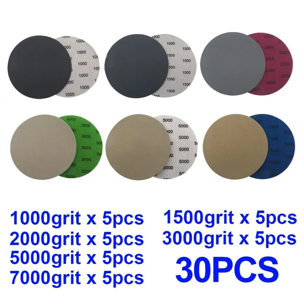 

30pcs 5 Inch 125mm Ho-ok&Lo-p Wet/Dry 1000 1500 2000 3000 5000 7000 Sanding Discs For Power Tool Accessories