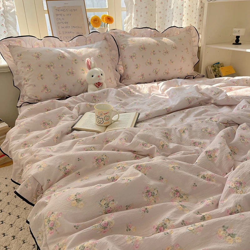 Bonenjoy 1pc Soft Duvet for Summer Thin Quilt Floral Style Bedspread Skin-friendly Comforter Ruffles Duvets 이불 (No Pillowcase)