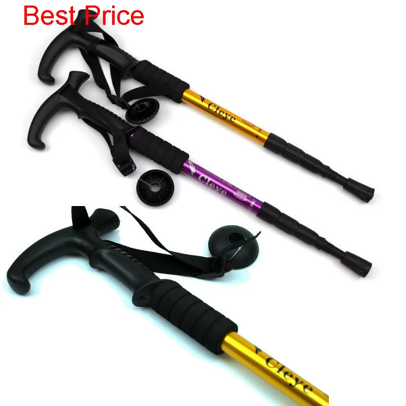 20Pcs Aluminum Alloy Shock-absorbing T-handle Four Section Mountaineering Stick Crutch Outdoor Walking Stick Tourism Products