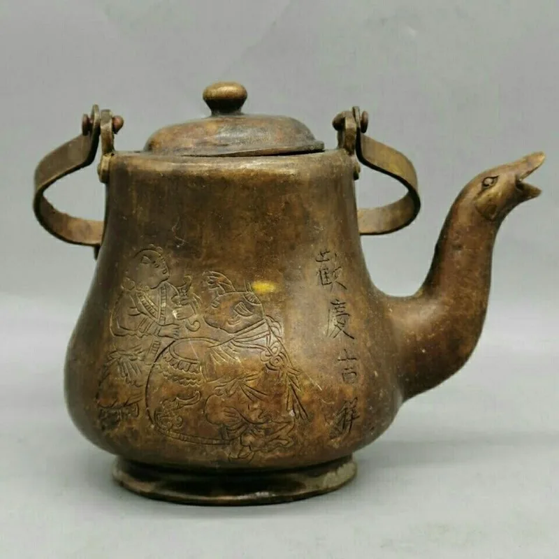 Republic of China Gilt Copper Kettle Vintage Handmade Pure Copper Ornament Antique Miscellaneous Collection Home Retro Decor