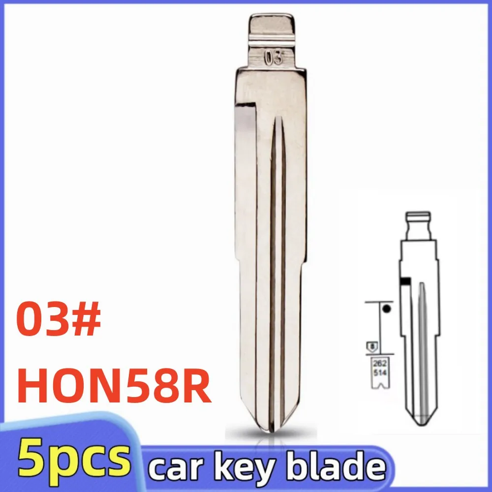 5pcs #03 HON58R Key Blank LISHI HON58 Uncut Flip Blade for Old HON Odyssey Accord Key Uncut Blank Car-styling Car Key Blanks