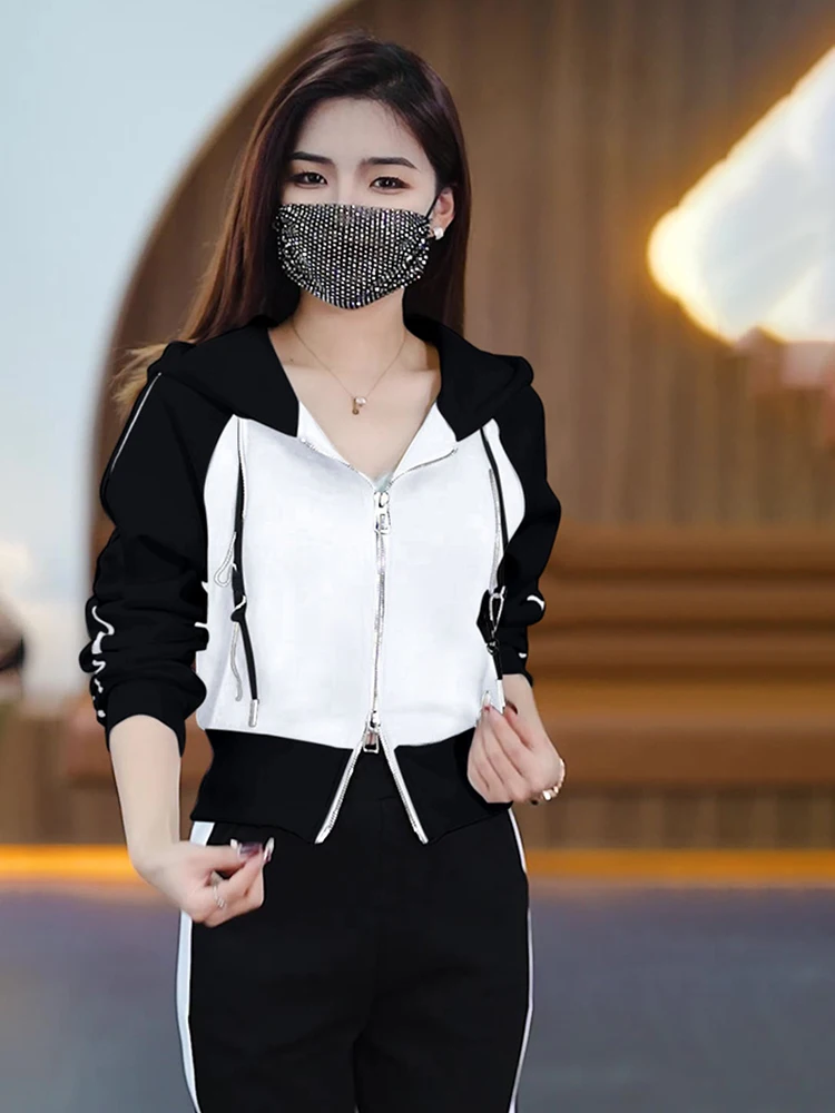 Zip Up Sweatshirt Suit for Women Casual Elastic Waist Wide-Leg Pants Sports and Leisure Outfit Autumn Fashion 2-Piece Set 2023