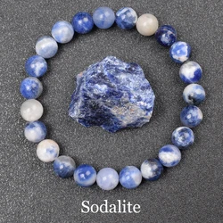 Natural Stone Sodalite Beads Bracelet Women Men Blue Veins Raw Stone Polish Elastic Rope Bracelet Natural Jewelry Exquisite Gift