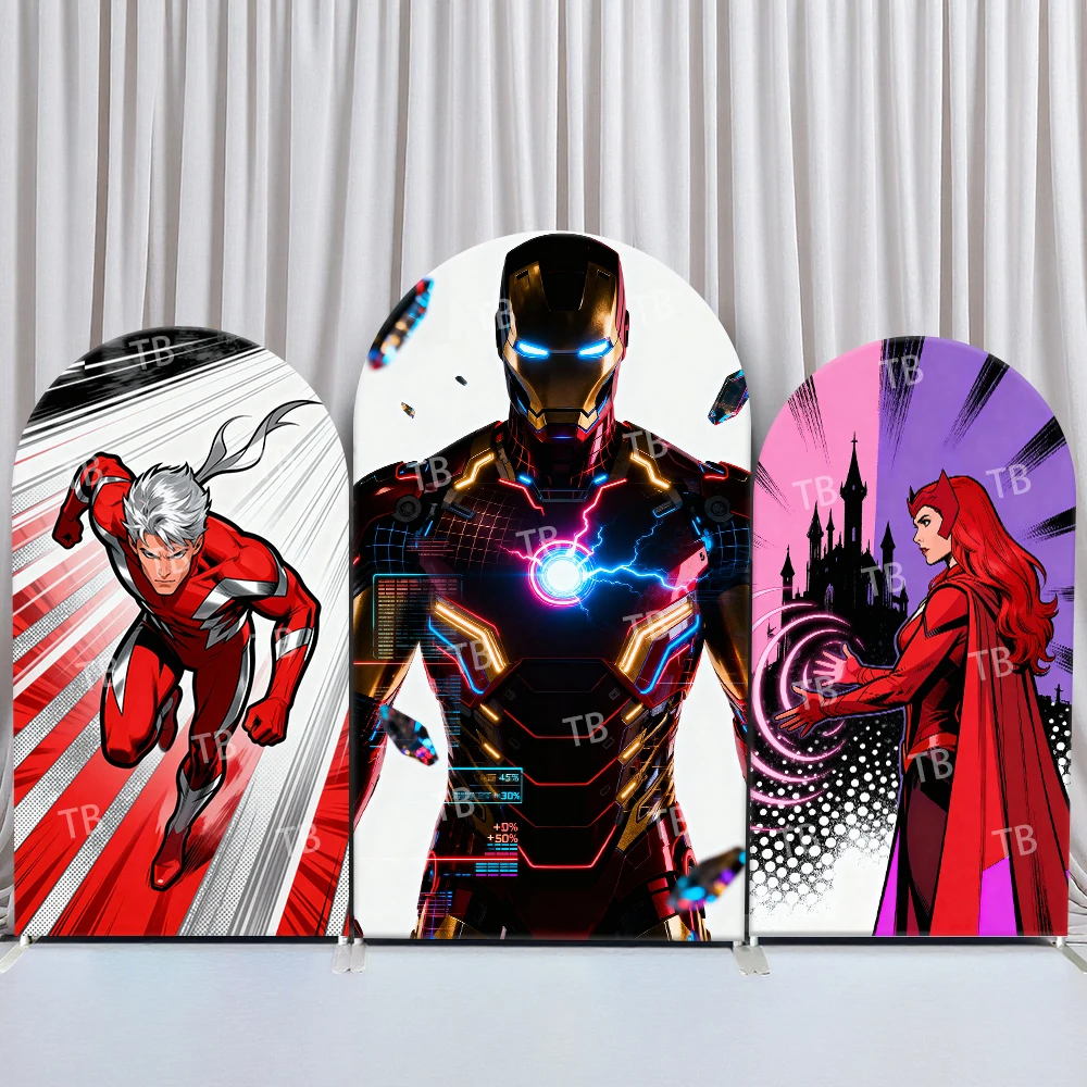 

TB Superhero Arch Backdrop Iron Man Scarlet Witch Comic Style,Decor for Superhero Theme Party and Kids’ Birthday Photo Booth
