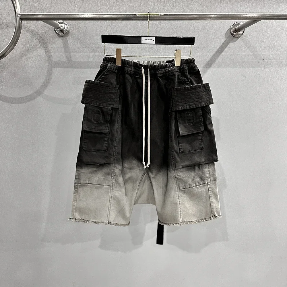 Rick Men Shorts High Street Gradient Slacks Summer Baggy Overalls Hip Hop Owens Jeans Trousers Owens Loose Ro Cargo Pants