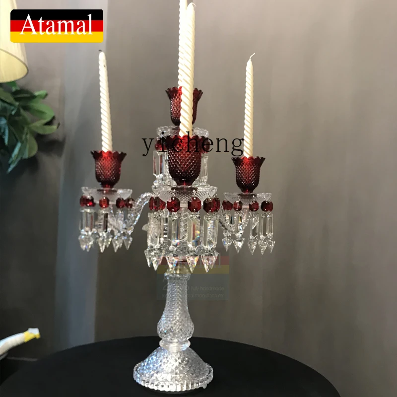 Hp-19 Romantic Candlelight Restaurant Crystal Candle Holder European Classical Red High Foot Long Candle Base