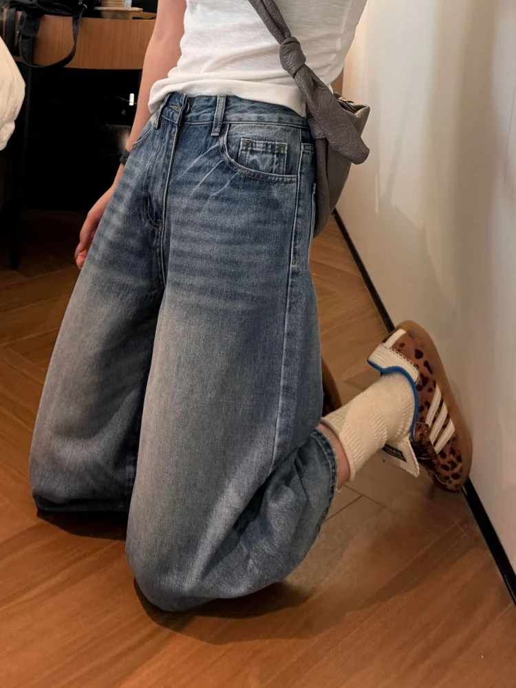 

American Style High Waist Seven Inch Denim Shorts Women's Summer New plus Size Loose Slimming Wide Leg mid Length Pants