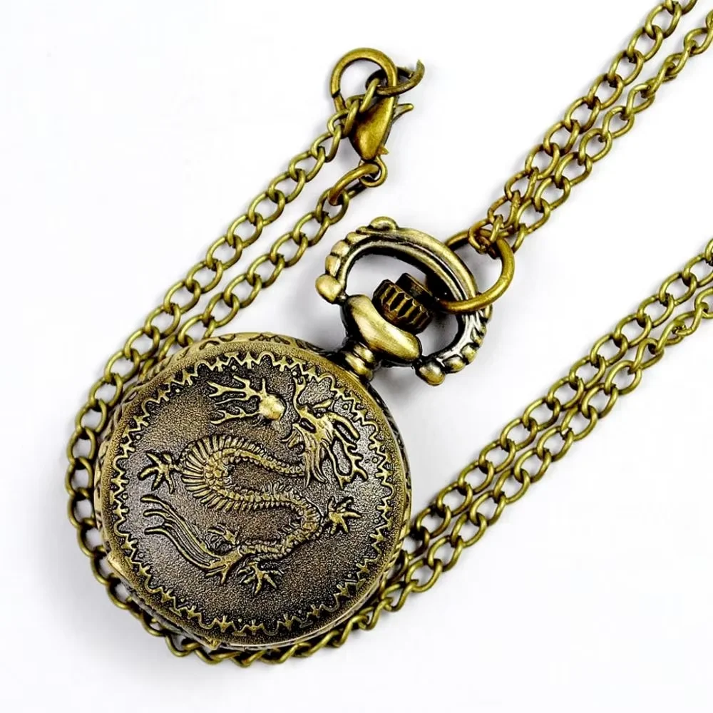 samall pocket watch Classical Court Chinese style dragon totem flying dragon spit beads vintage engraving silk flower