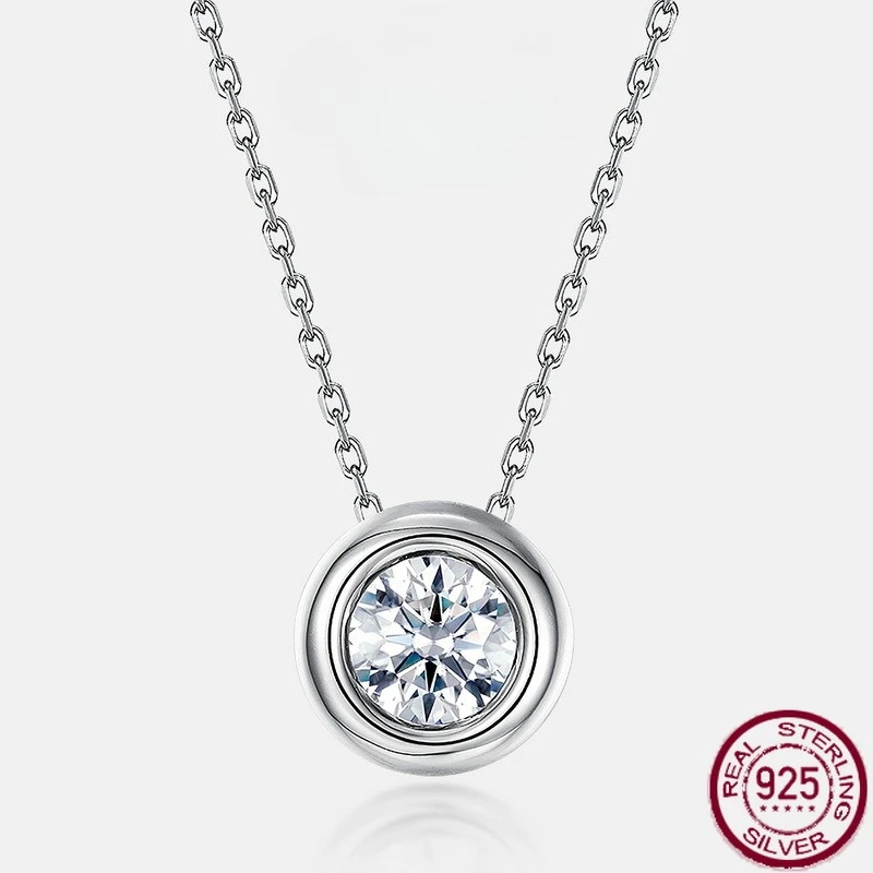 

New S925 pure silver sparkling 1ct moissanite simple package inlaid with colorful jewelry necklace fashionable wedding jewelry