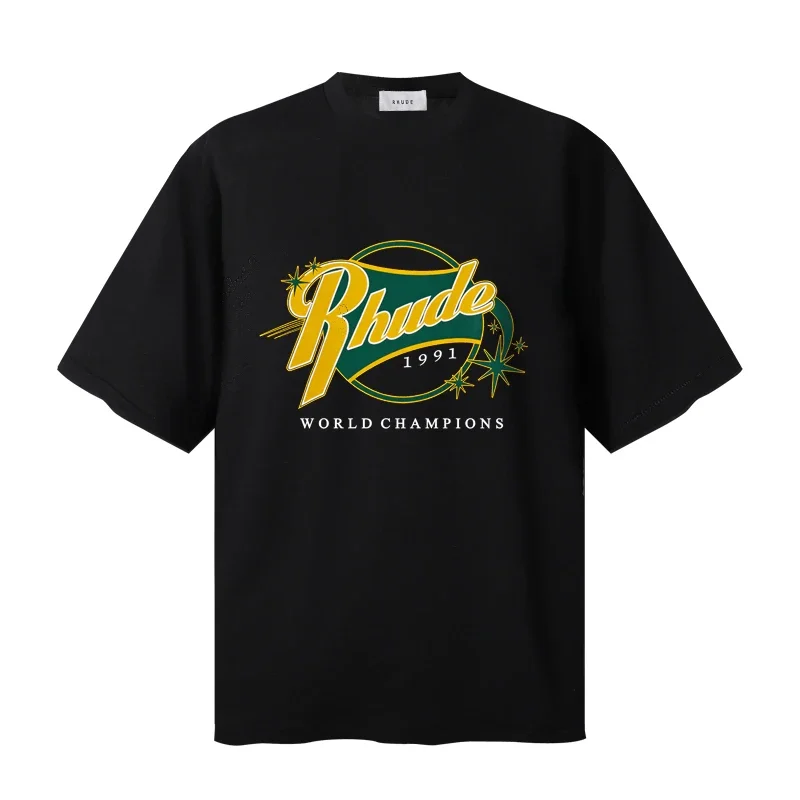 

High Quality Streetwear Rhude Short Sleeve 2026 Summer Casual Loose Breathable Round Neck Print T-shirt