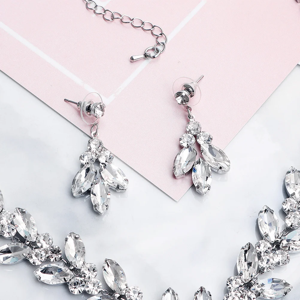 

1 set 1 Set Rhinestone Necklace Earrings Wedding Jewelry Set For Bride Silver Accessories Bridal Dress Party Use Fashion Jewelry