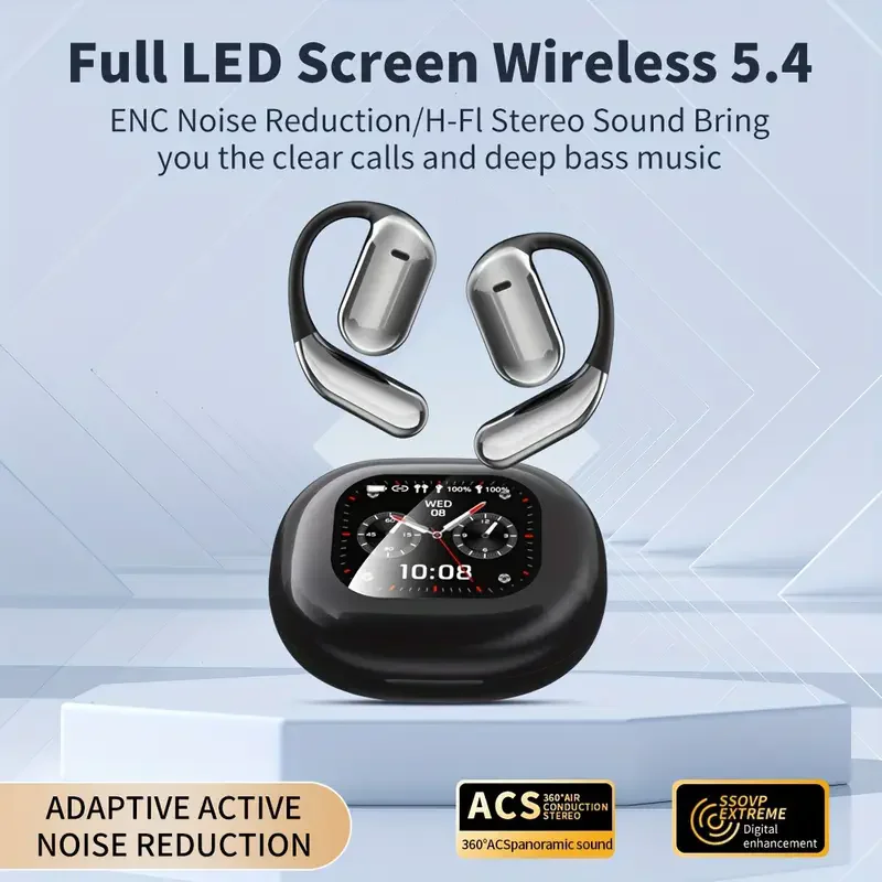 Q16Pro Cuffie V5.4 Auricolari wireless Bluetooth Sport Riduzione del rumore Ganci per le orecchie impermeabili Auricolare Touch screen intelligente