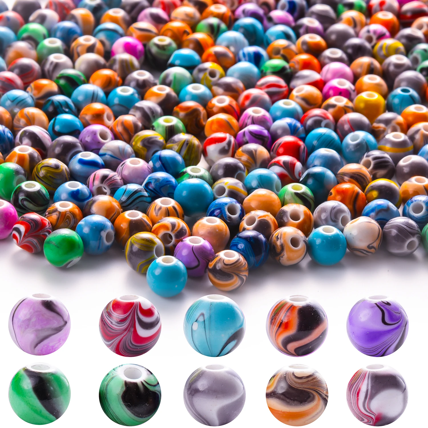 

500PCS Acrylic 8MM Round Jewelry Making Craft Ink Patterns Beads for Bracelets Neckalce Making