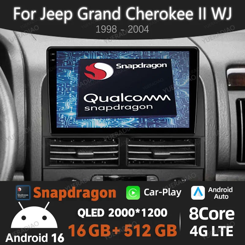 

Android 16 Car Radio For Jeep Grand Cherokee II WJ 1998 - 2004 Multimedia Video Player GPS NAVI 4G WIFI CarPlay Auto QLED DSP BT