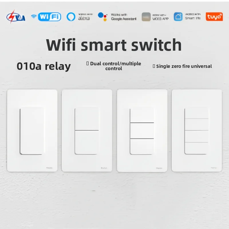 Tuya Smart Home Dual/Multi Control Wall Smart Switch With Night Light App Remote Control Single Zero Fire Universal Panel Switch