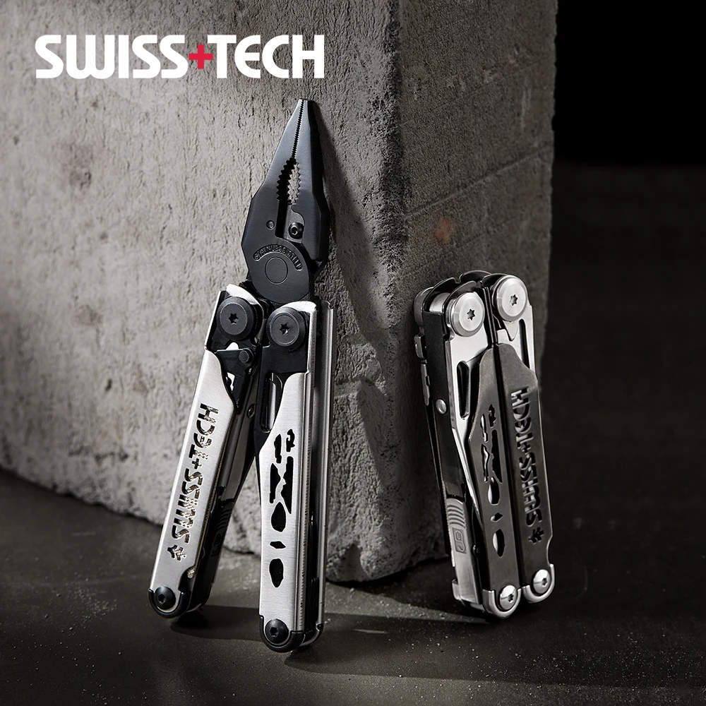 SWISS TECH 37 IN 1 Multifunctional Folding Pliers Pocket Knife Portable EDC Tools Kit Set Replaceable Parts Outdoor Camping Gear