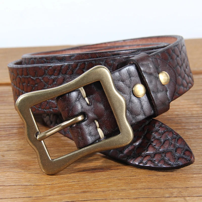 Extra Thick Cow Leather Men's Belt Fashion Solid Brass Pin Buckle Luxury Brand Jeans Business Casual Waist Male Strap Brand