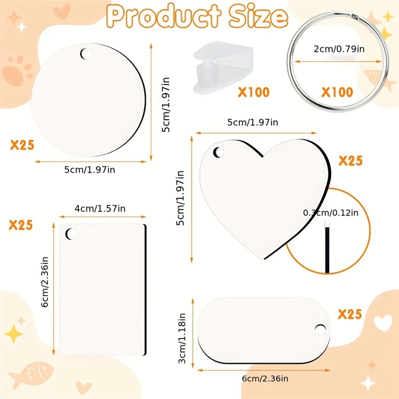 300 buah gantungan kunci sublimasi polos Transfer panas dua sisi sublimasi MDF Set kosong dengan cincin gantungan kunci