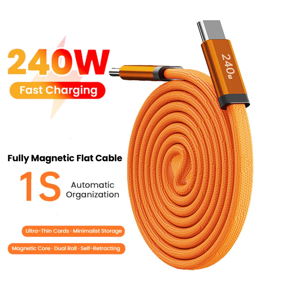 

240W USB C Super Fast Charging Data Cable Type C to Type C Fully Magnetic Flot Cables For Iphone 17 16 15 Samsung Tablet Laptop