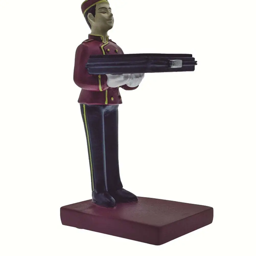 Watch Display Stand Dark Red Waiter Shaped Resin Holder Organizer for Home Office Retail Store Decor