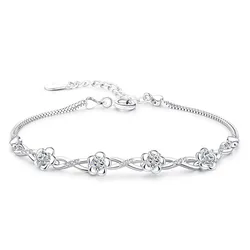 Authentic S925 Sterling Silver Crystal Vintage Plum Blossom Flower Bracelet Bangle For Women Girl Lady Wedding Birthday Gift