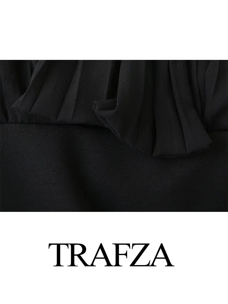 Trafza verão mulher arco preto fino elegante curto camisa de festa vestido feminino nova moda mangas compridas plissado mini vestido mujer