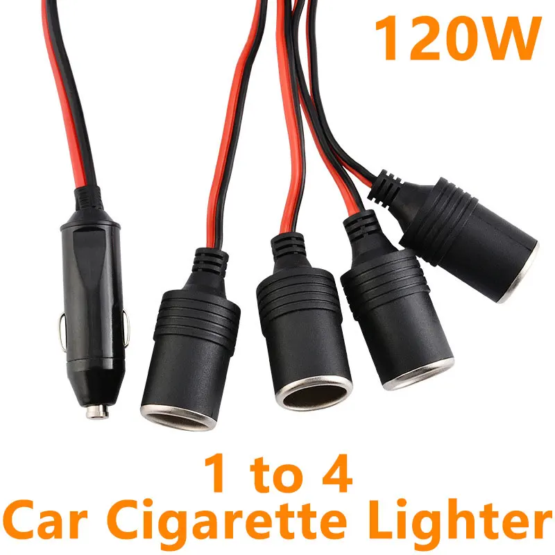 

1 to 4 Car Cigarette Lighter 4 Way Socket Splitter 12v 24v Power Charger Adapter Female Socket Plug Extension Cord Cable
