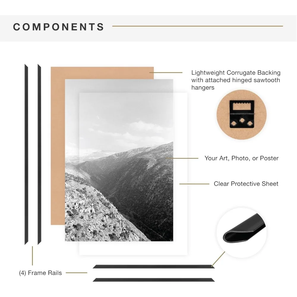 إطار صورة كبير 22 × 34 أسود خفيف الوزن للتعليق على الحائط عموديًا أفقيًا لديكور معرض المطبوعات الفنية والملصقات
