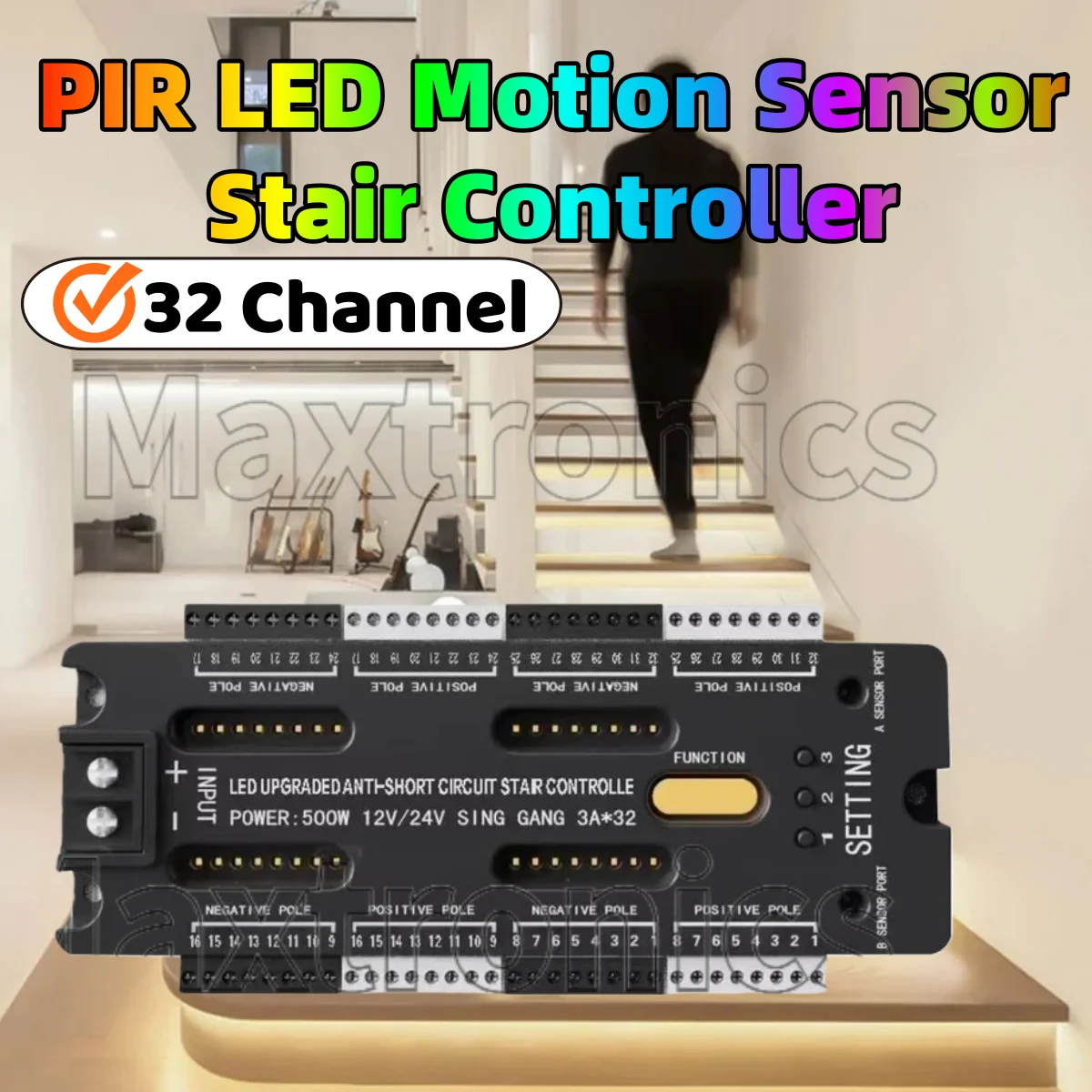 NEW 32CH PIR LED Motion Sensor Light Strip Stair Controller Indoor Motion Night light 12V/24V for Flexible Strip Stair Lights