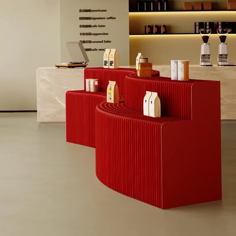 Long Bridge Display Rack Red Shelf Exhibition Display Stand Office Display Rack Folding Showcase
