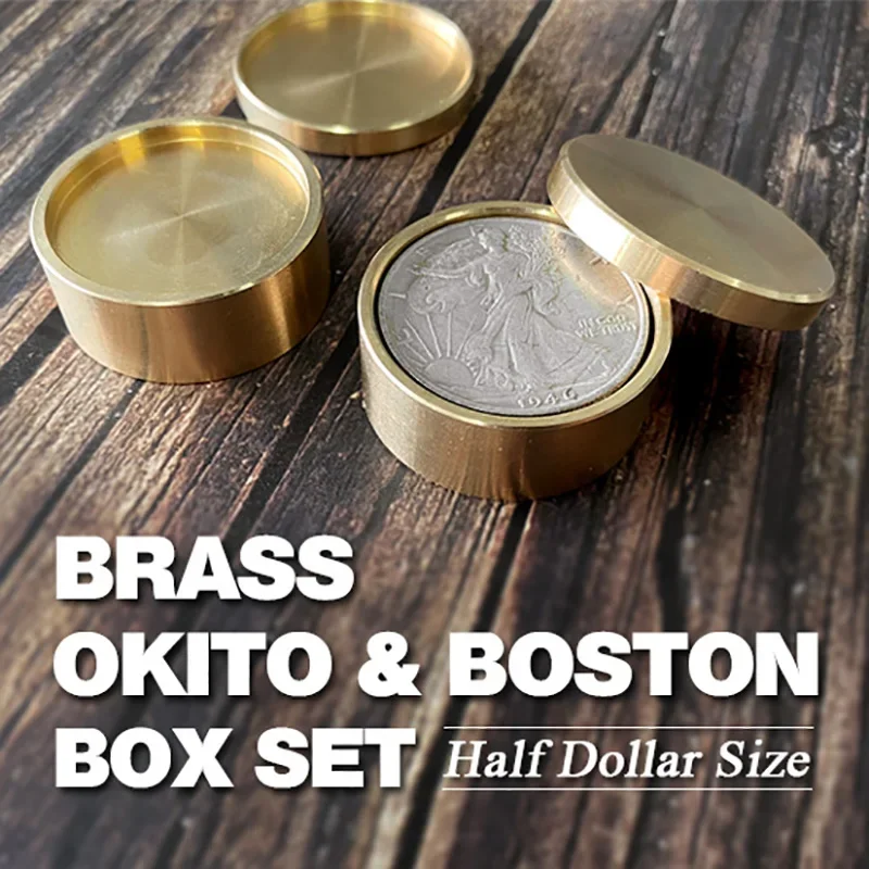 Brass Okito & Boston Box Set Magic Trick Half Dollar Size Coin Appear Vanish Magia Close Up Illusions Gimmicks Magician Props