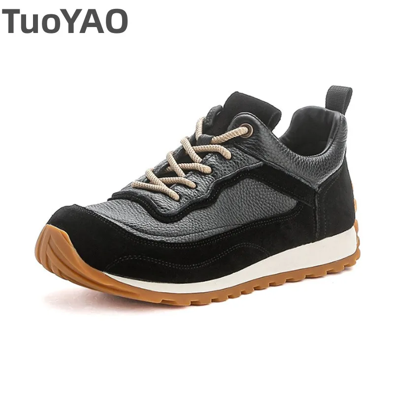 

3cm Women Casual Shoes Platform Sneakers Flats Heel Chunky Sneakers Genuine Leather Comfortable Walking Shoes Non Slip