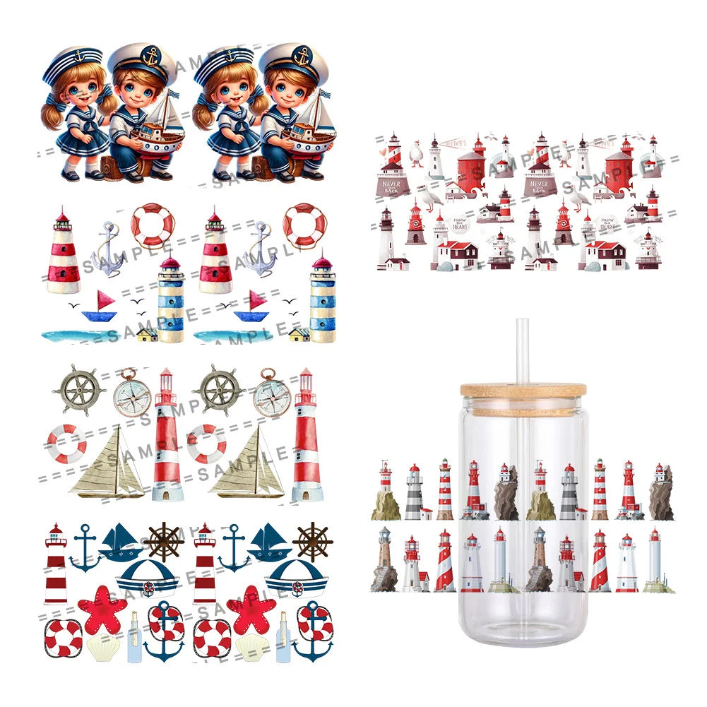 Navigation Lighthouse 11x24cm UV DTF Cup Wrap Sticker Waterproof Self Adhesive For 16oz Libbey Glass Can Tumbler Party DIY Lab