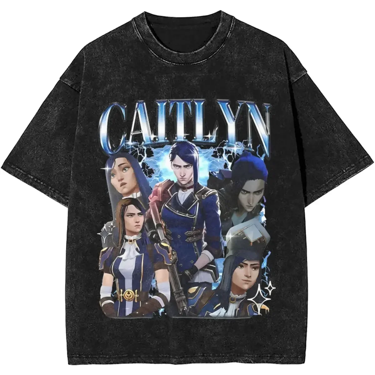 Männer Frauen T Shirt Jayce Caitlyn Viktor Jesus Vi Sevika Arcane Charakter Gewaschen T-Shirt Harajuku Sommer T Klassische Kleidung Top