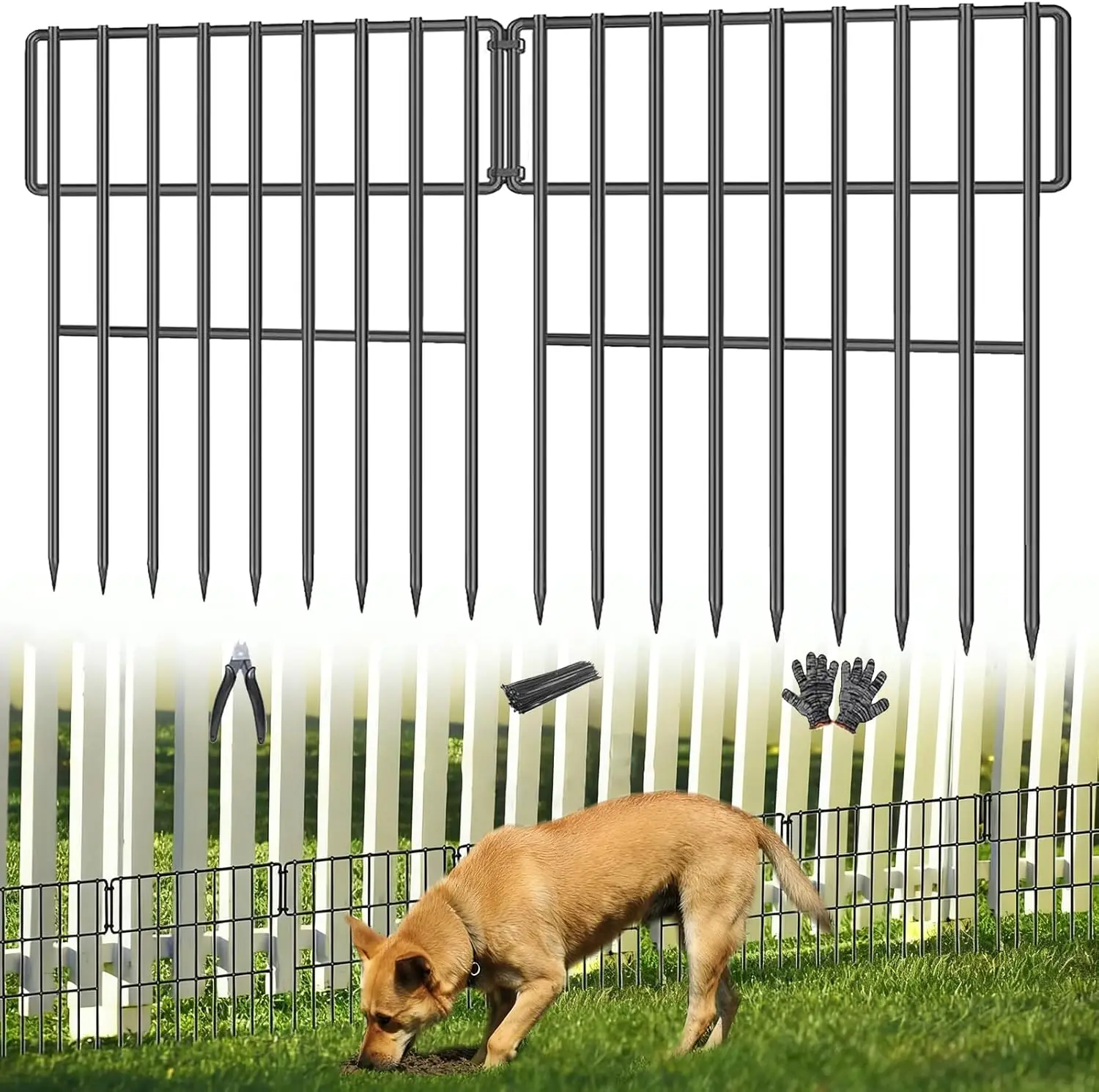 

25 Panels Rustproof Metal Garden Fence, 17in High x 27ft Long No Dig Barrier for Dogs and Small Animals