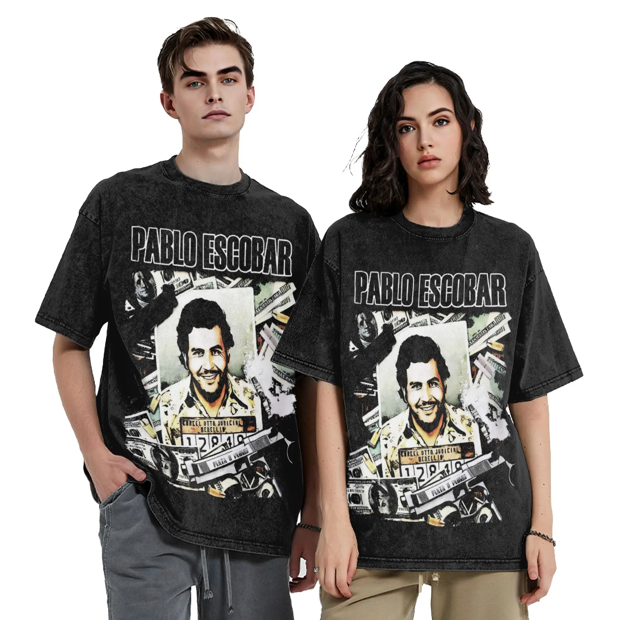 Washed T Shirt Pablo Escobar Hip Hop Novelty T-Shirts Harajuku  Streetwear 100% Cotton Graphic Tops Tees for Men Women