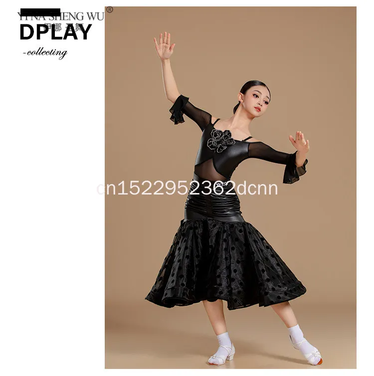 جديد قاعة الرقص دعوى الفتيات أداء قياسي الزي الرقص الحديث عرض مسرحي الملابس البولكا نقطة تنورة رقص سوداء مجموعة