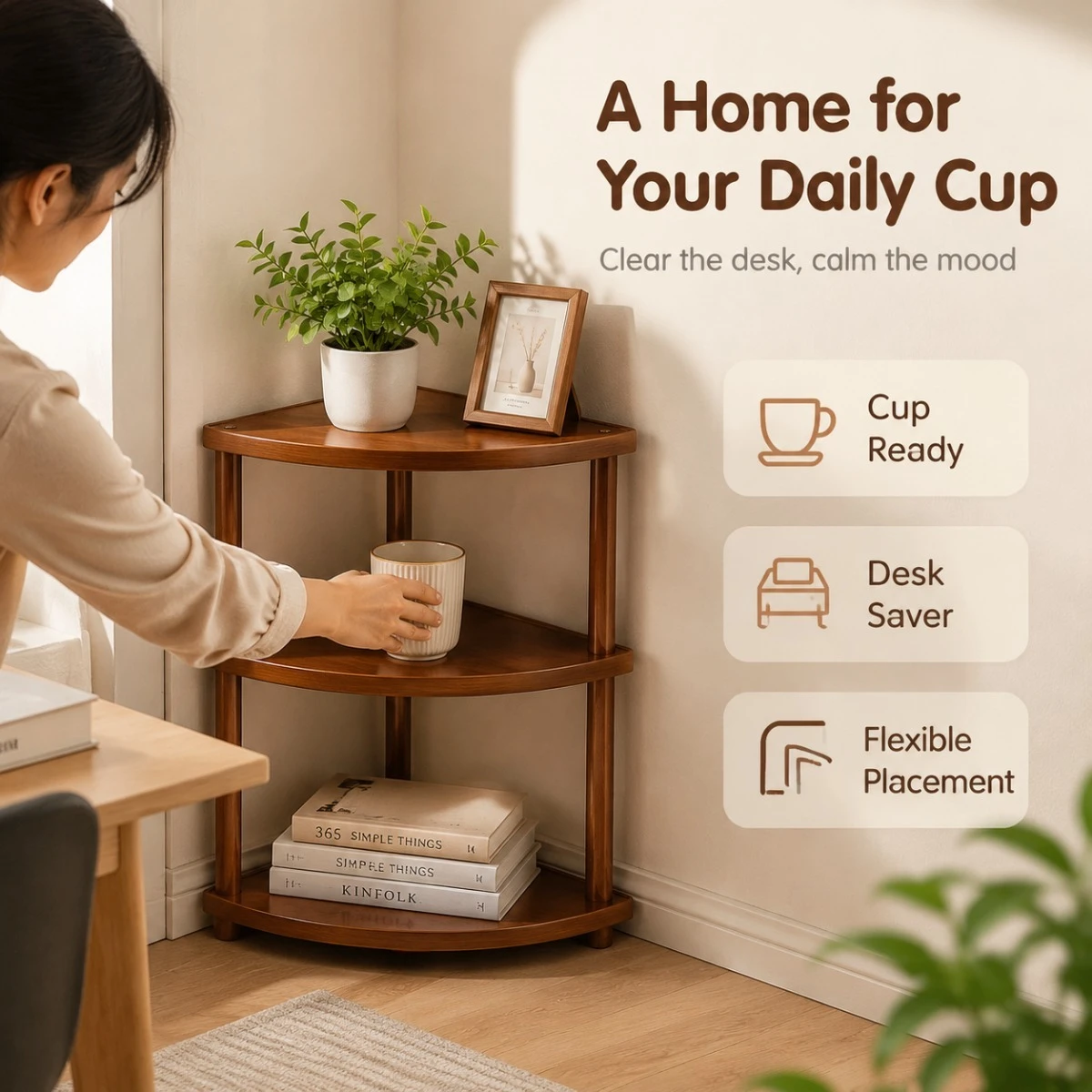 Tea cup storage rack, desktop water cup tea set placement rack, kitchen living room corner, multi-layer small antique cup holder